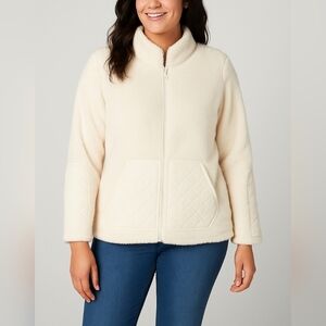 Isaac Mizrahi Soft Fuzzy Jacket Women's Size Large Zip-Up Oversized Stylish